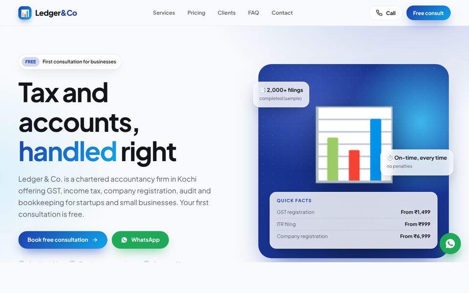 CA, Tax & Accounting website demo preview: Ledger & Co. Chartered Accountants