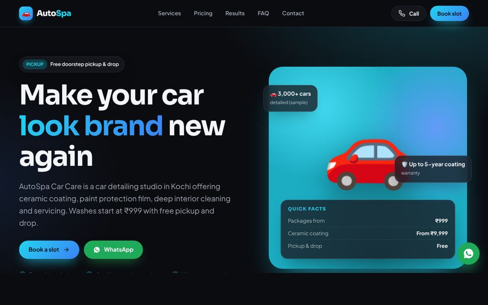 Car Detailing & Garage website demo preview: AutoSpa Car Care