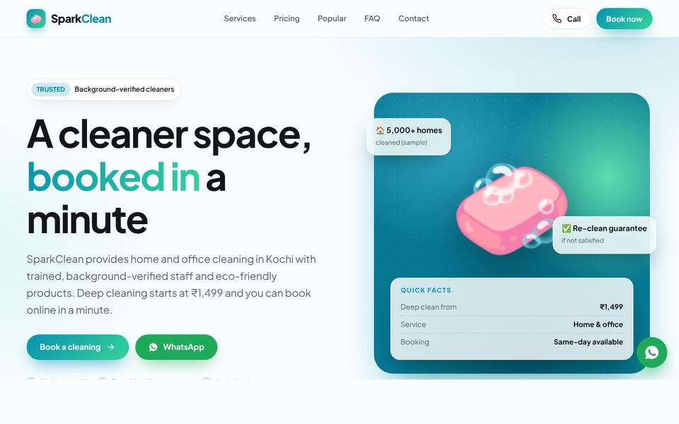 Cleaning Services website demo preview: SparkClean Services