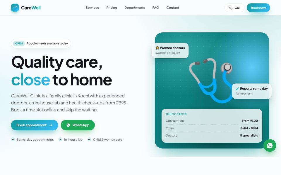 Clinic & Healthcare website demo preview: CareWell Clinic