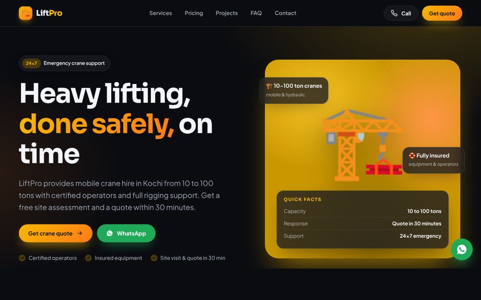 Crane & Heavy Equipment website demo preview: LiftPro Crane Services