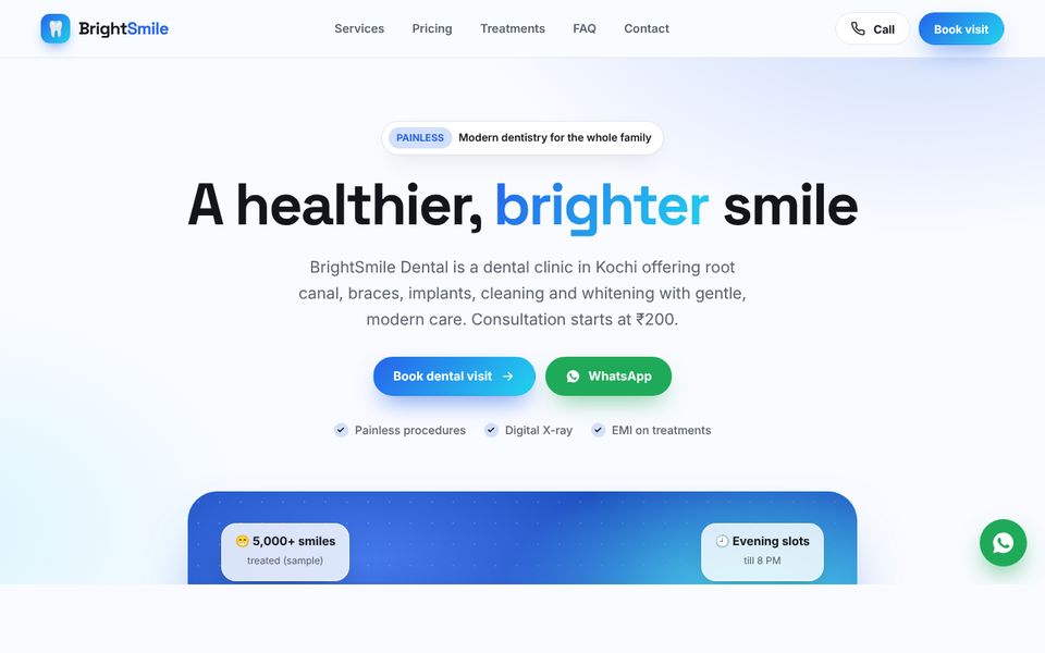 Dental Care website demo preview: BrightSmile Dental