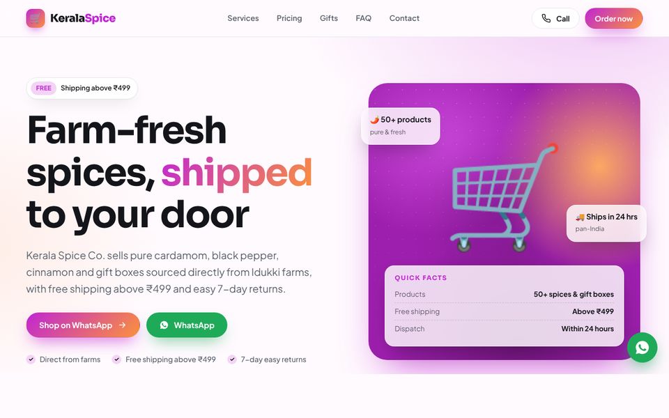 E-commerce Store website demo preview: Kerala Spice Co.