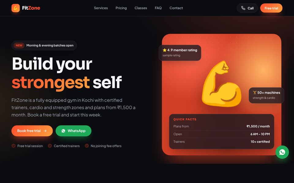 Gym & Fitness website demo preview: FitZone Gym
