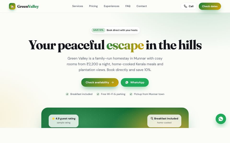 Homestay & Resort website demo preview: Green Valley Homestay