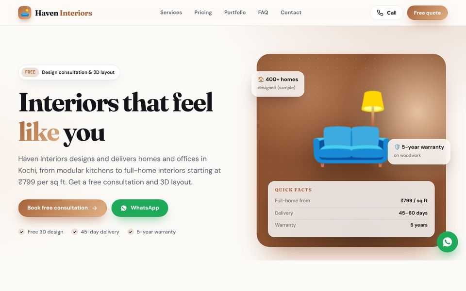 Interior Design website demo preview: Haven Interiors
