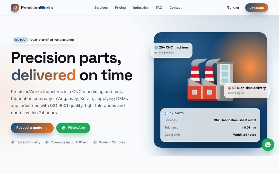 Manufacturing website demo preview: PrecisionWorks Industries