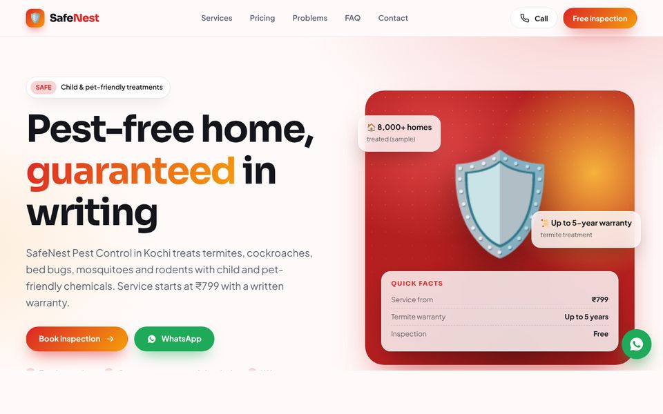 Pest Control website demo preview: SafeNest Pest Control