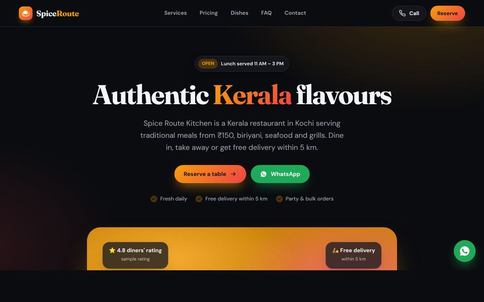 Restaurant & Café website demo preview: Spice Route Kitchen