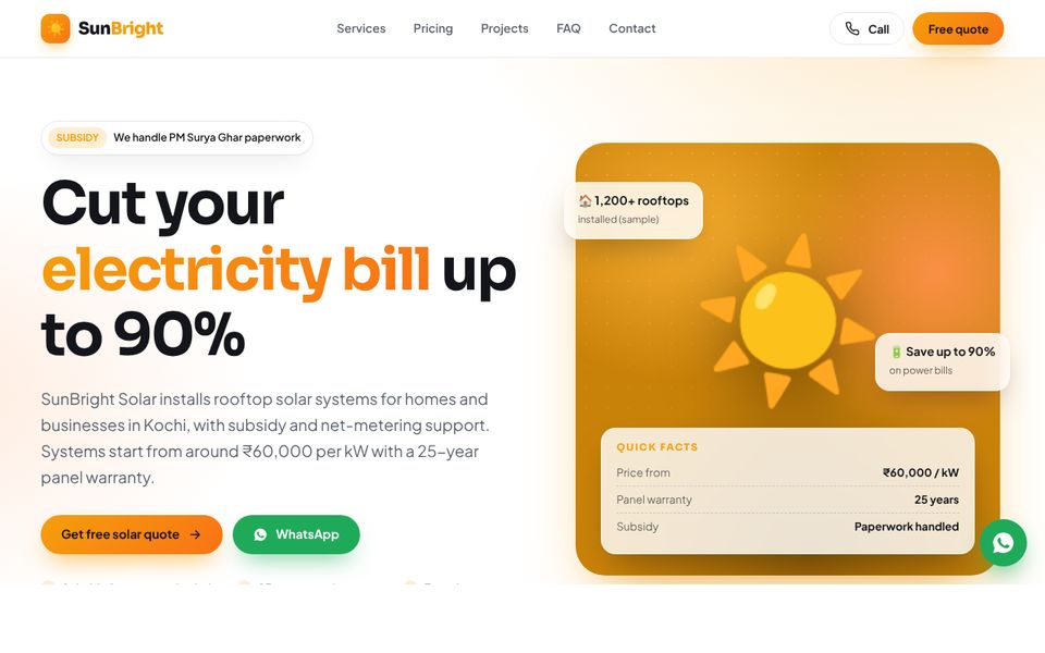 Solar Installation website demo preview: SunBright Solar