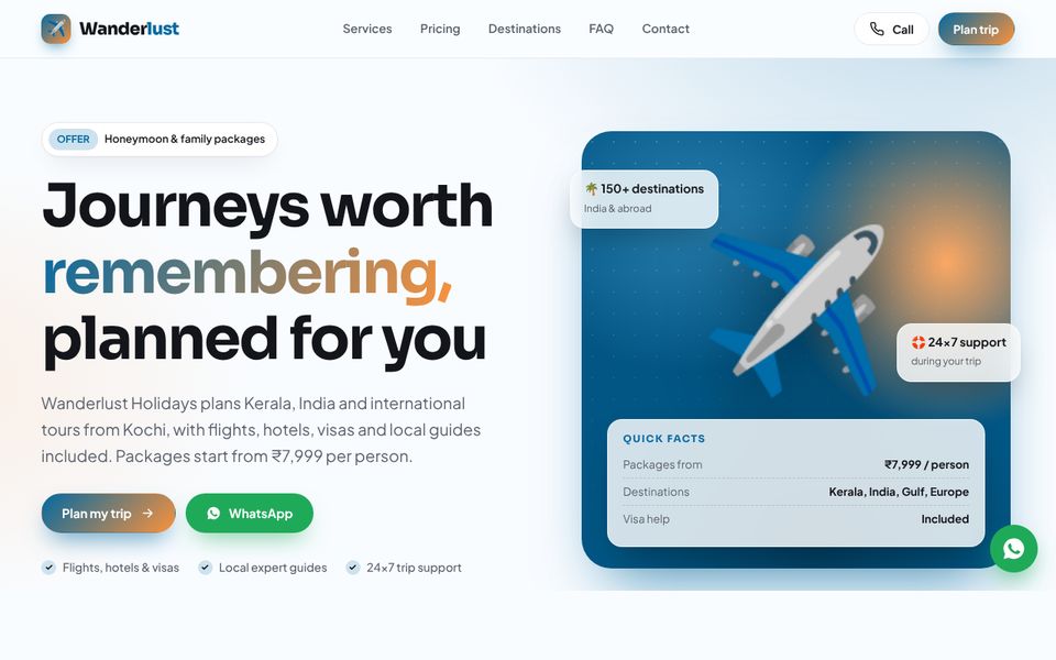 Tourism & Travel website demo preview: Wanderlust Holidays