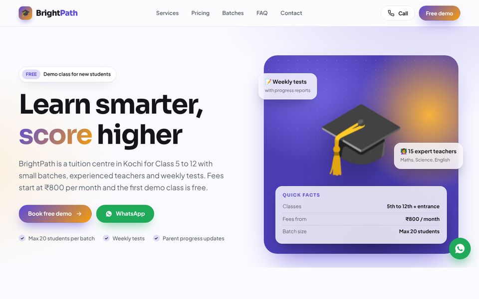 Tuition & Coaching website demo preview: BrightPath Tuition