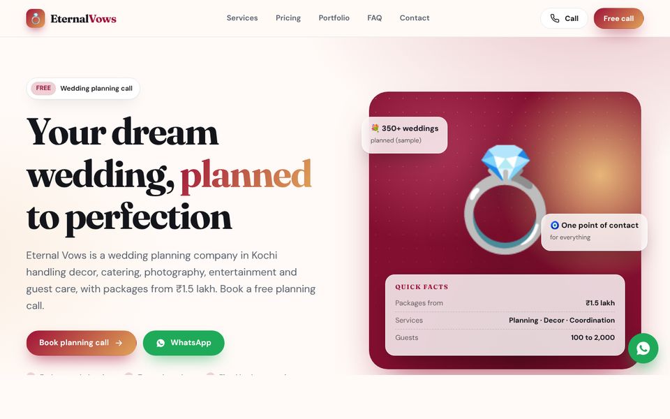 Wedding Planner website demo preview: Eternal Vows Weddings