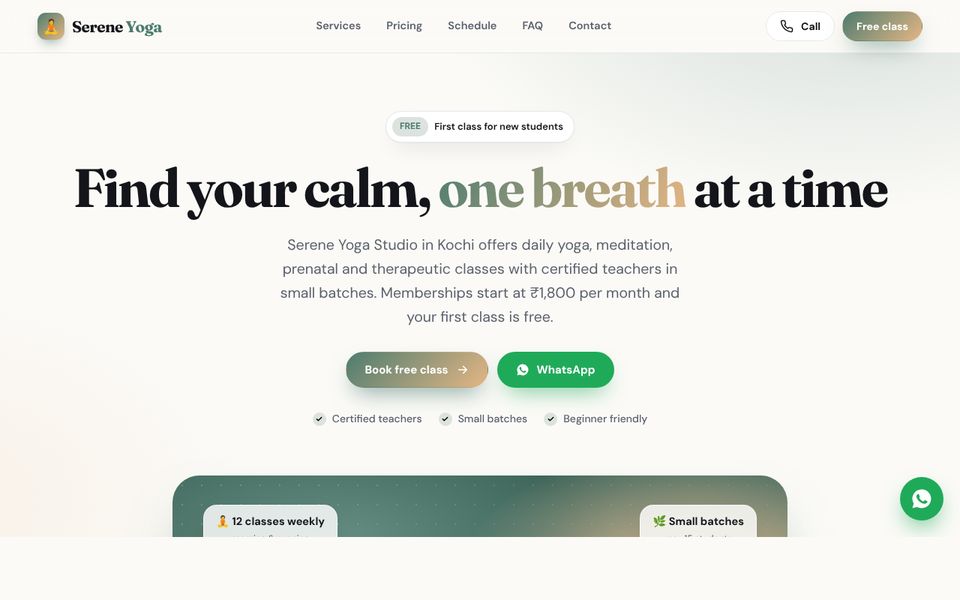 Yoga & Wellness website demo preview: Serene Yoga Studio